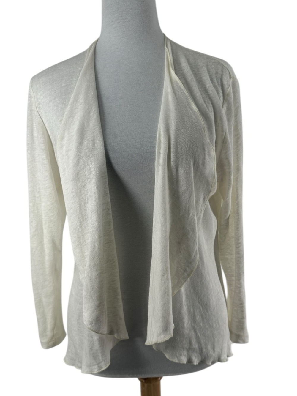 Miik linen cardigan Cream Lightweight lettuce hem y2k Canadian career sz sm - Picture 2 of 7